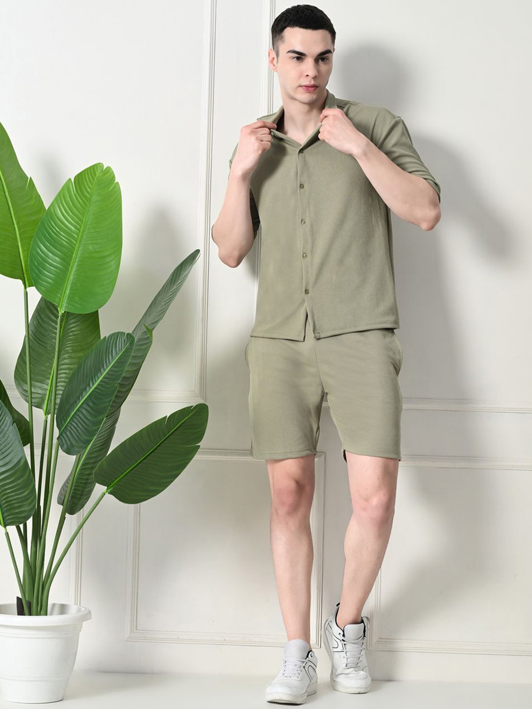 

CLAFOUTIS Shirt Collar Shirt With Shorts, Teal