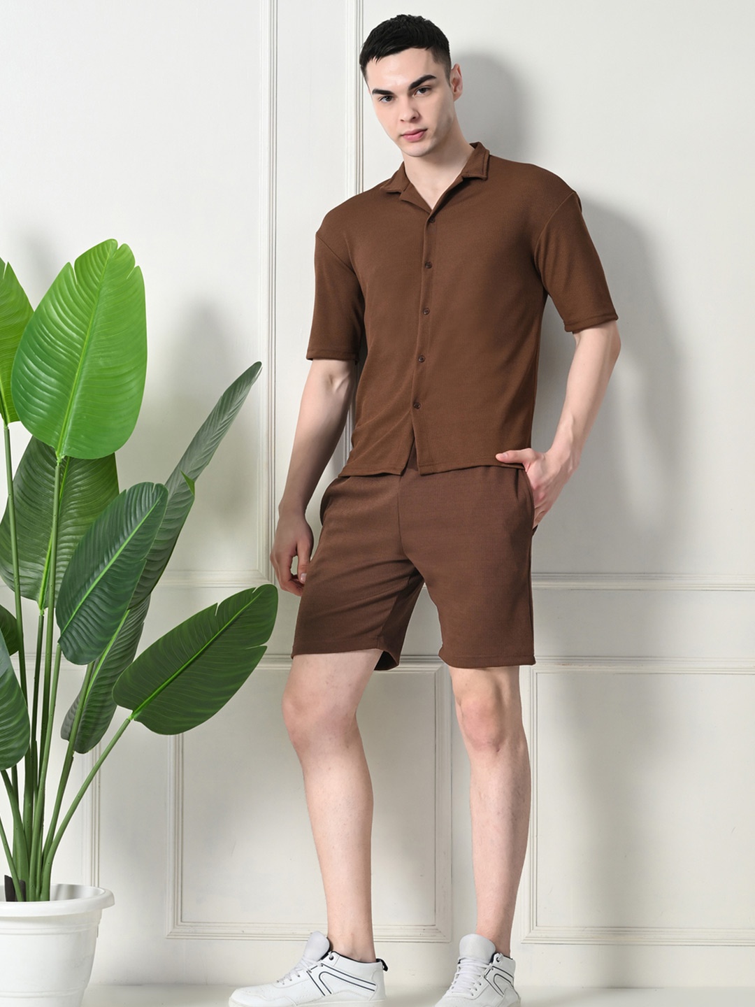 

CLAFOUTIS Shirt Collar Shirt With Shorts, Brown