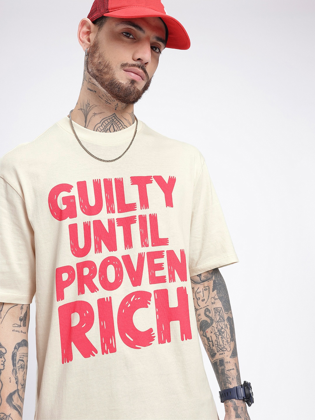 

glitchez Downtown Dope Printed Oversized T-shirt, Beige