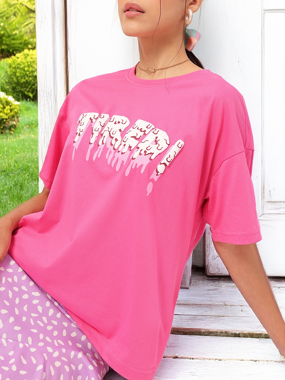 

DressBerry Chill Vibes Typography Oversized T-shirt, Pink