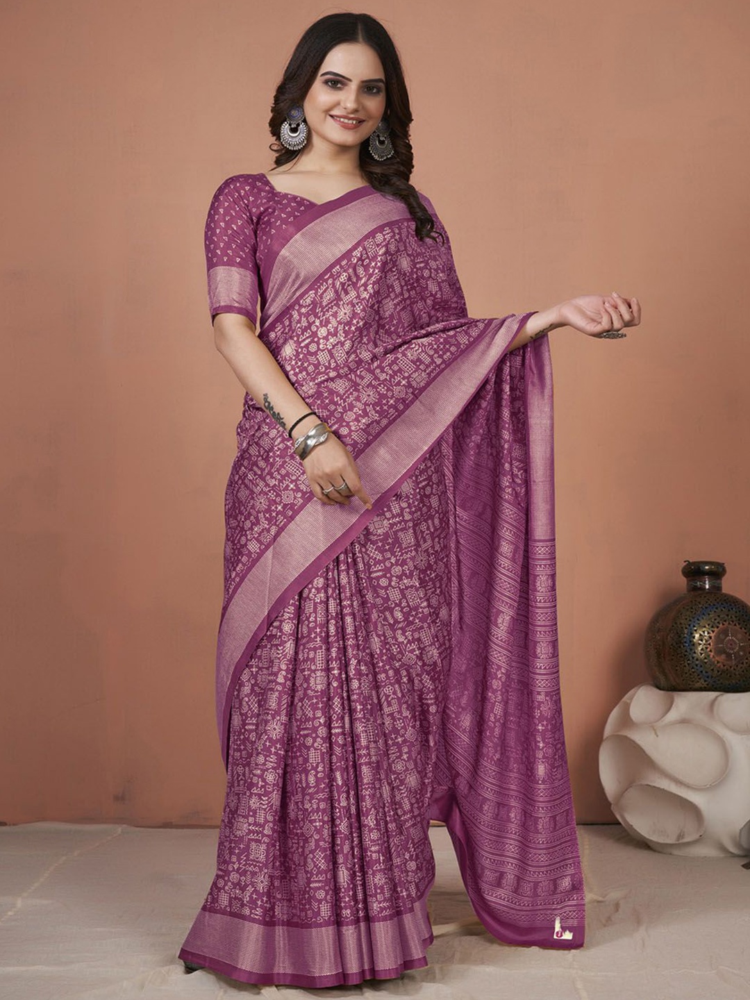 

Anouk Rustic Bagh Zari Silk Blend Bagh Saree, Magenta