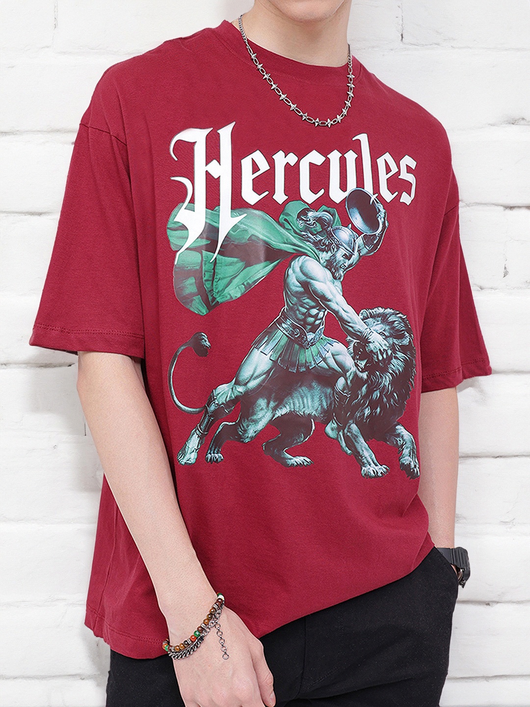 

Kook N Keech Heroic Style Hercules Printed Oversized Oversized T-shirt, Maroon