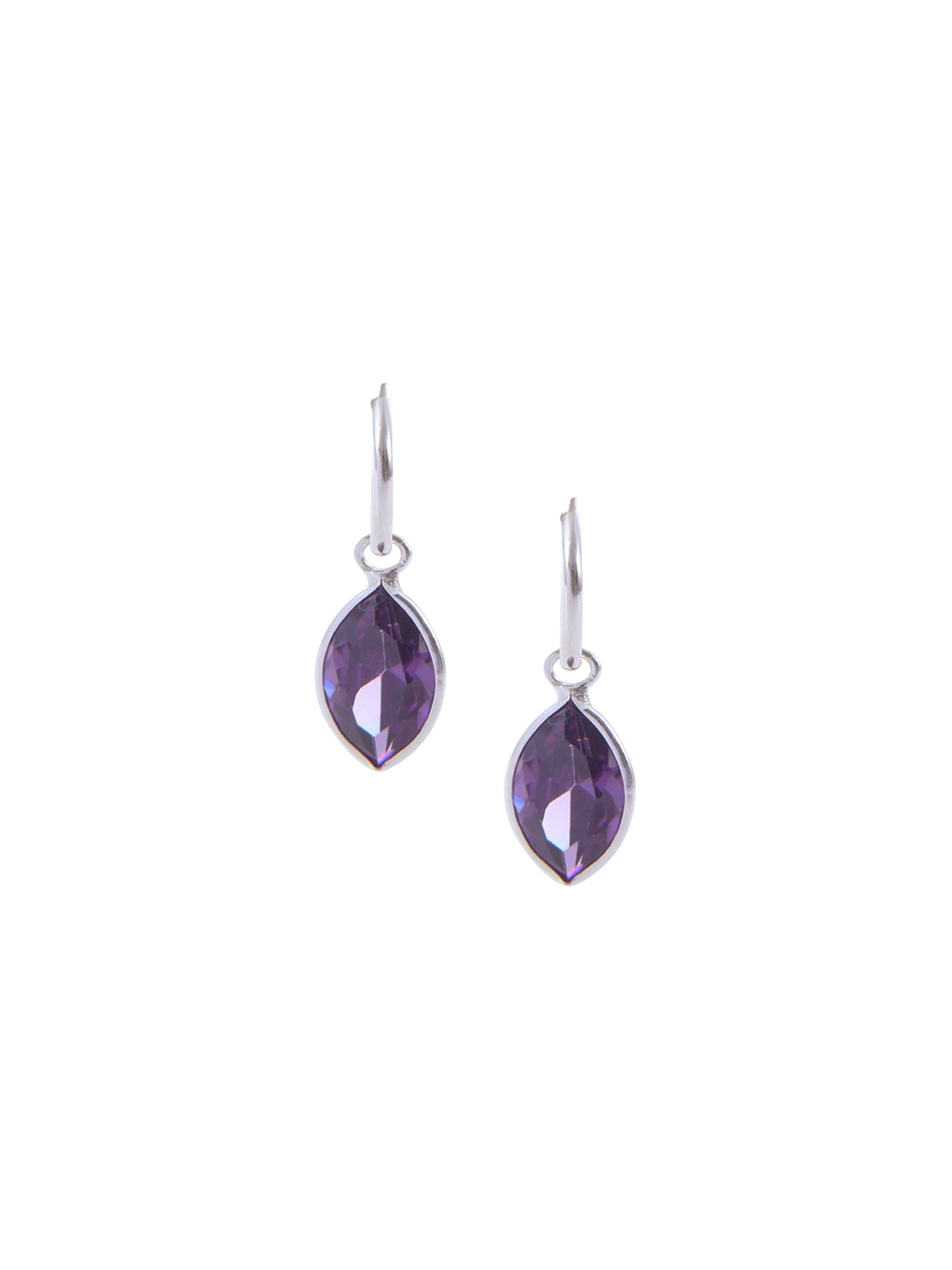

Abhooshan 92.5Sterling Silver Plated Cubic Zirconia Studded Oval Shaped Drop Earrings, Purple