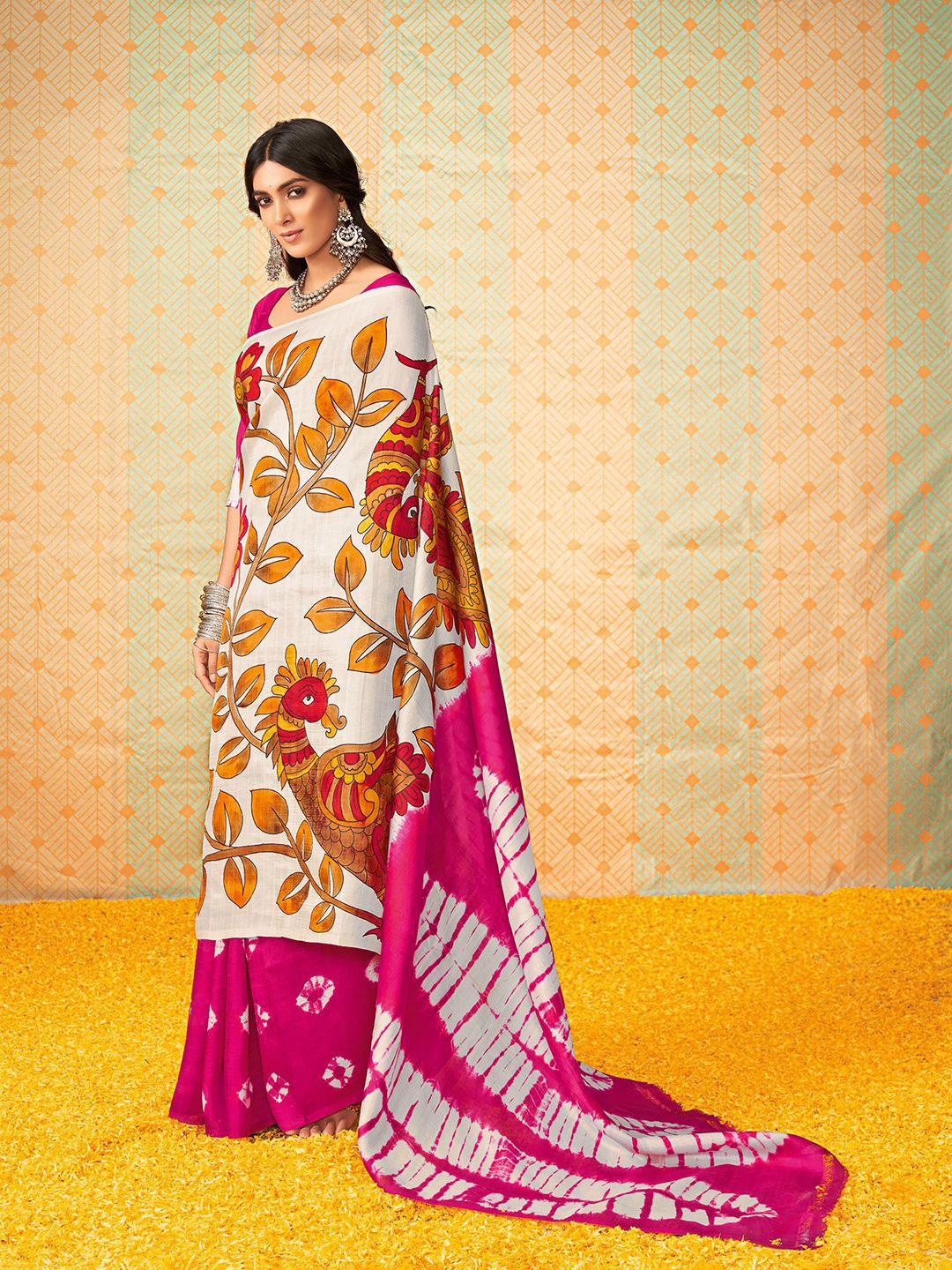 

Anouk Rustic Kalamkari Silk Blend Arani Saree, Pink