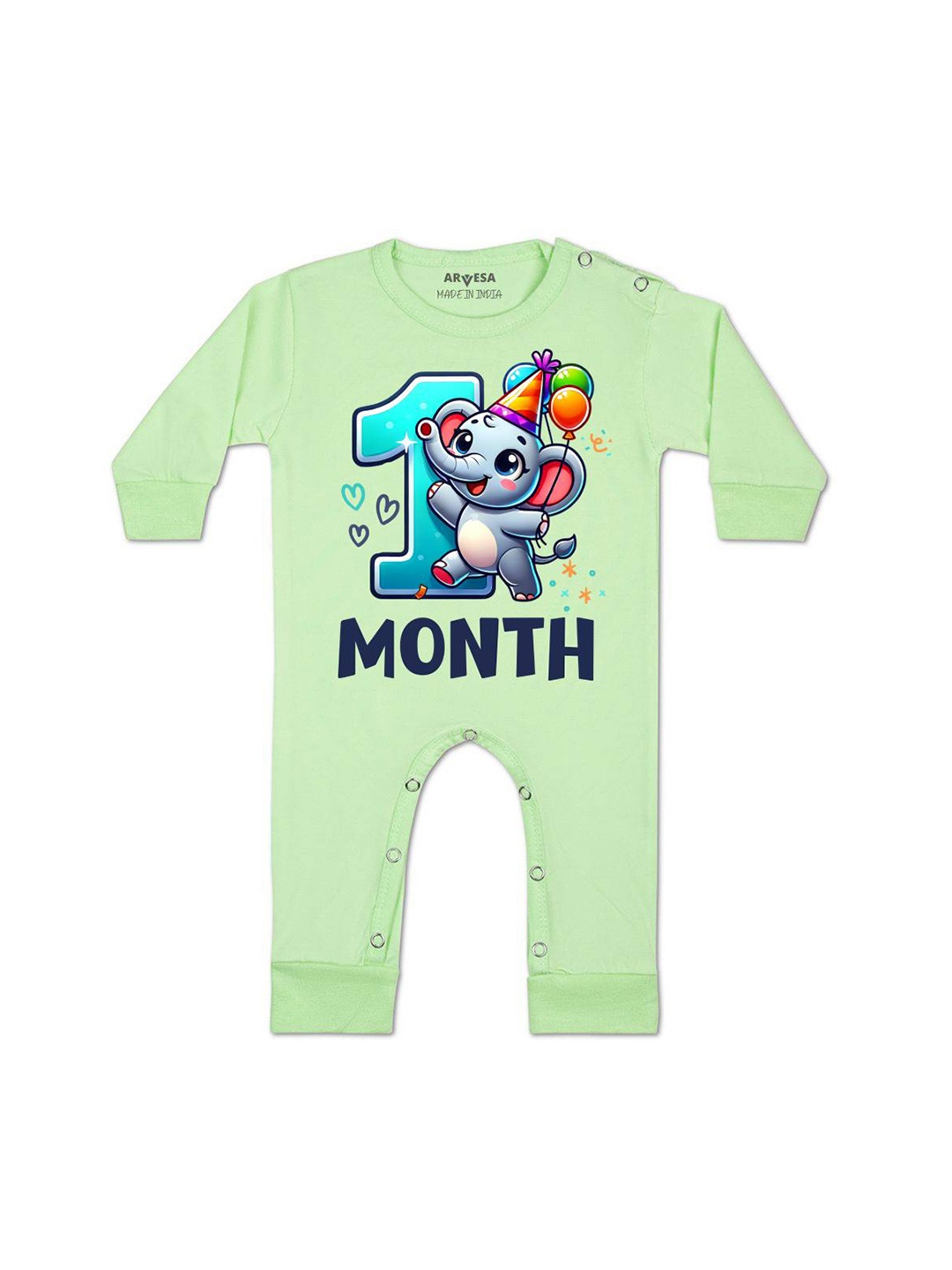 

Arvesa One Month Baby Boy Printed Baby Romper, Green