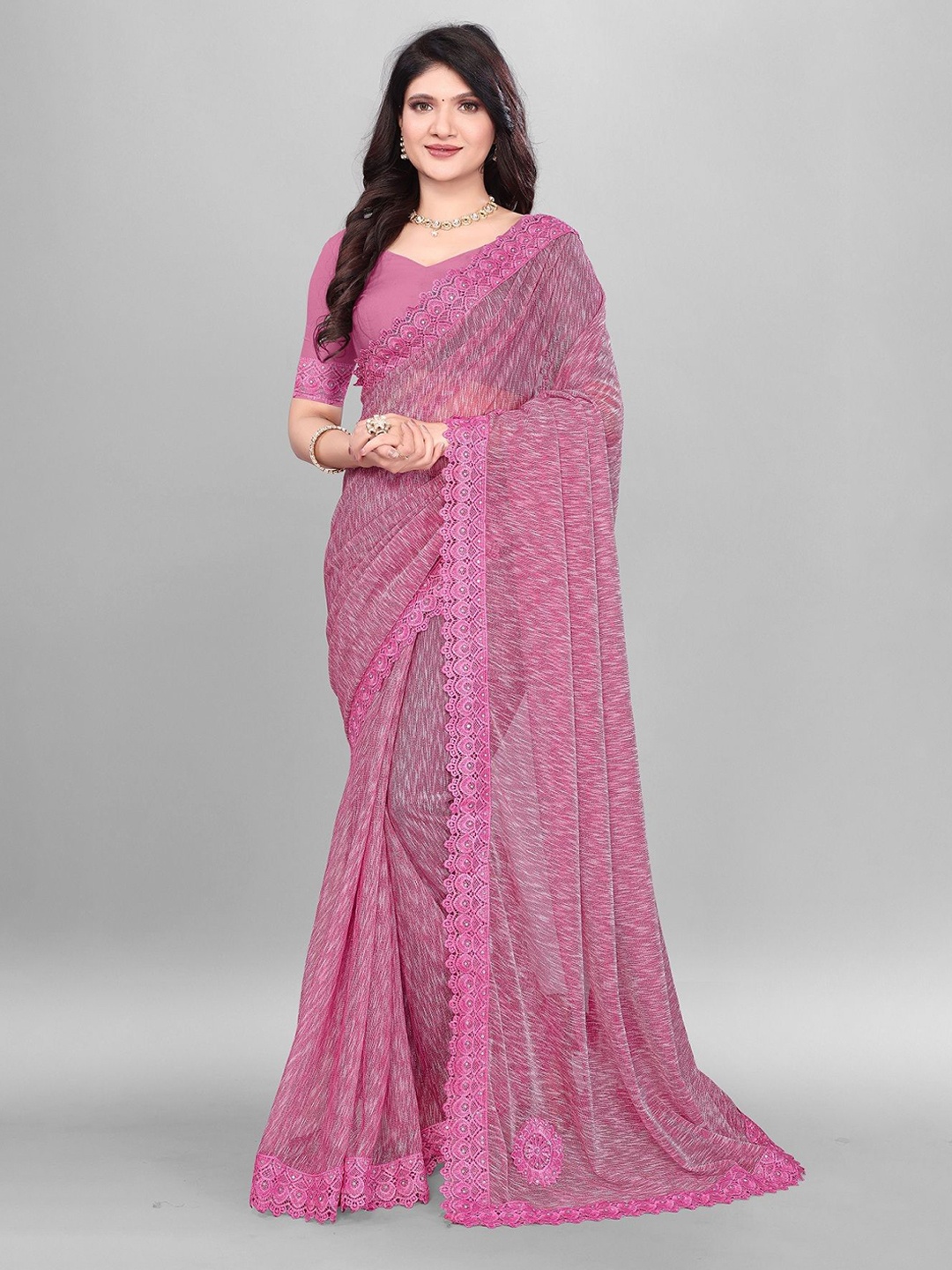 

JULEE Embellished Beads and Stones Saree, Coral