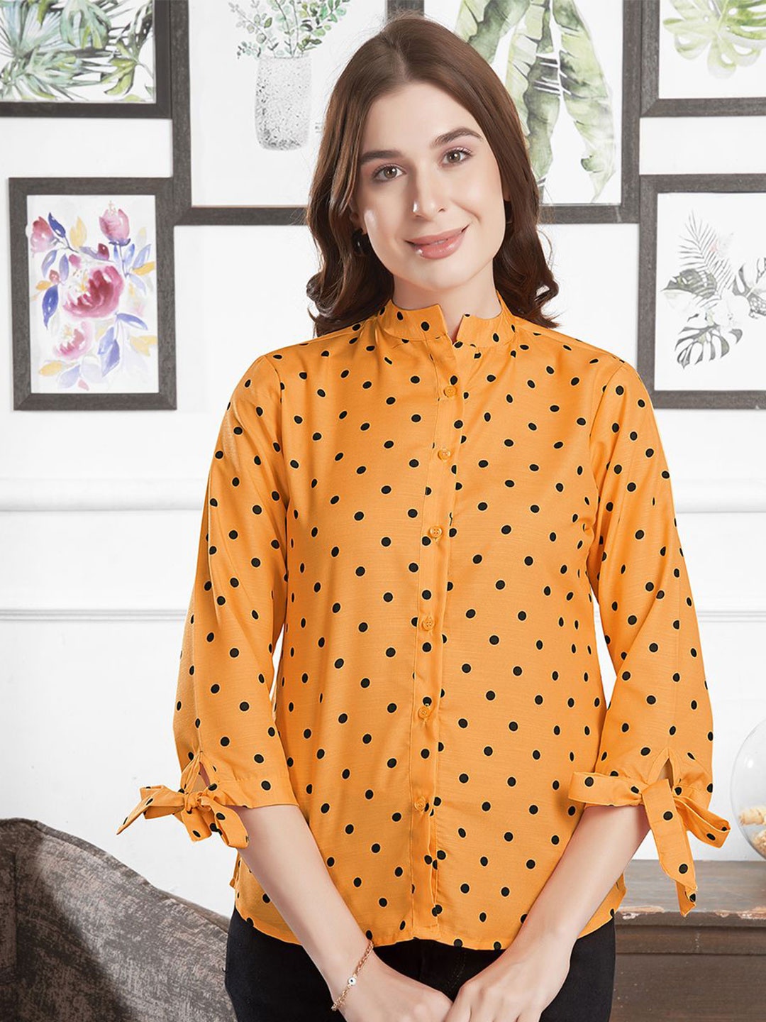 

Moda Rapido Women Opaque Printed Casual Shirt, Yellow