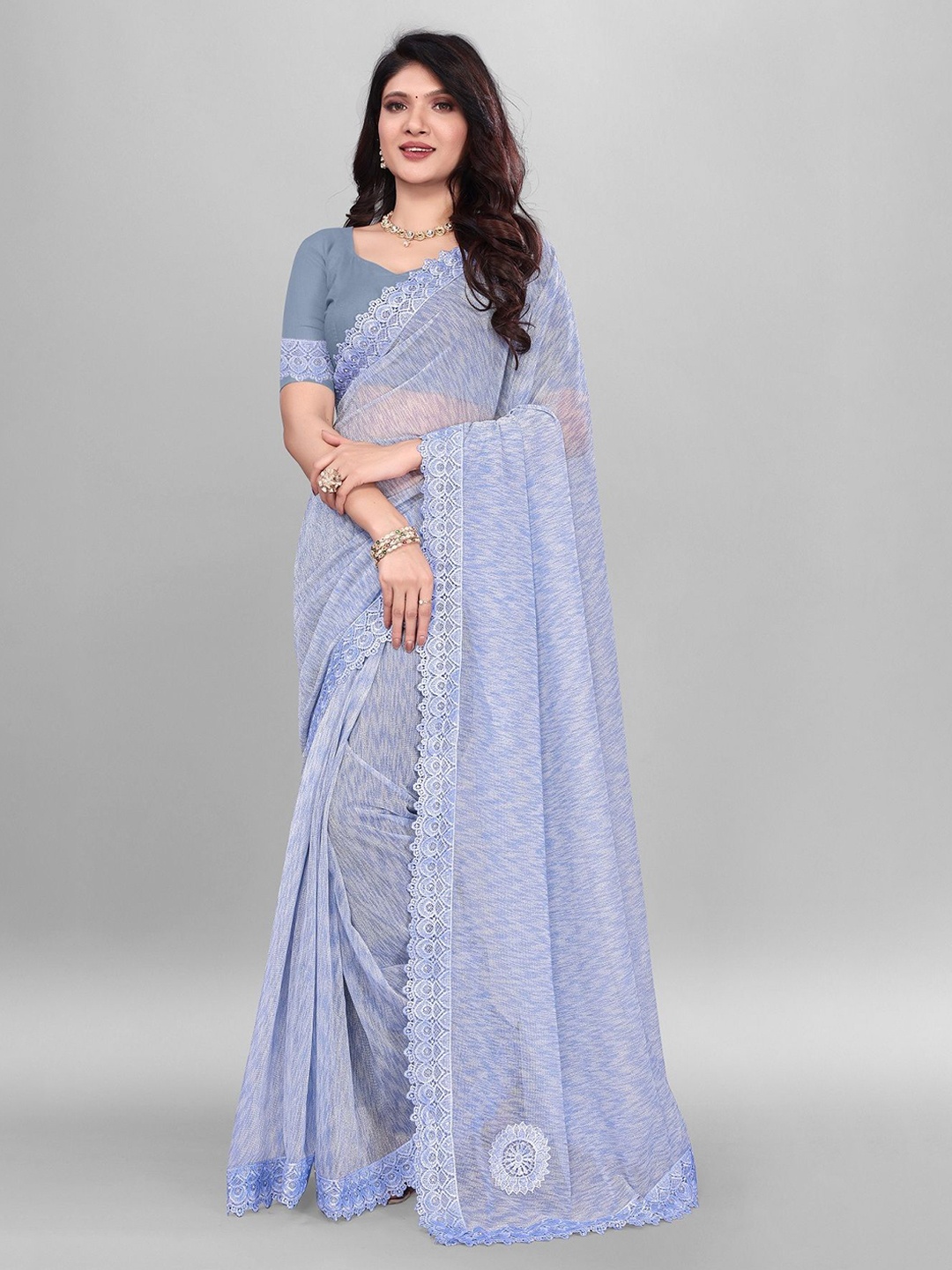 

A TO Z CART Embellished Beads and Stones Saree, Turquoise blue