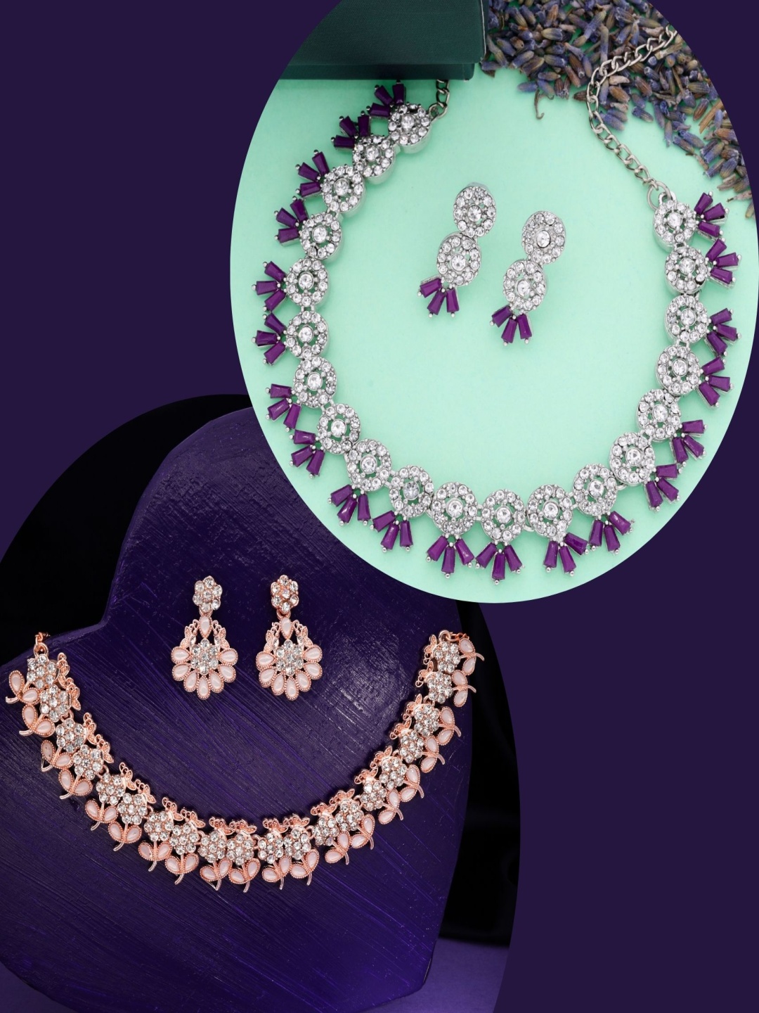 

DIVASTRI Set Of 2 Gold-Plated Artificial Stones Studded Jewellery Set