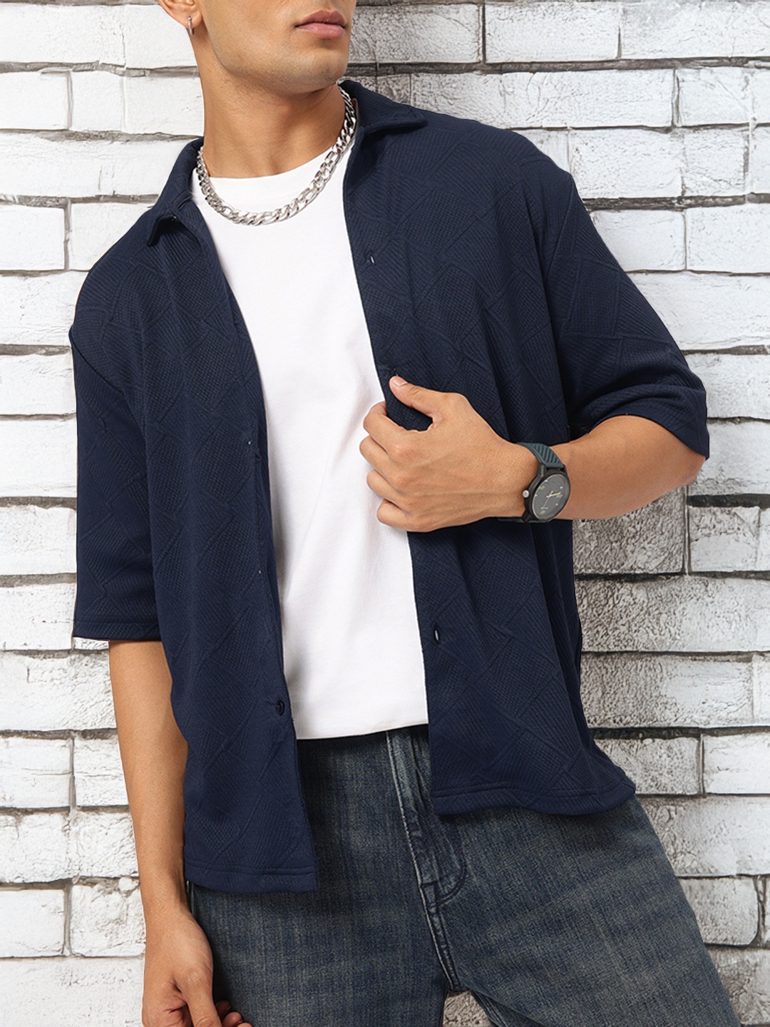 

Kook N Keech Modern Holiday Vibe Relaxed Fit Shirt, Navy blue