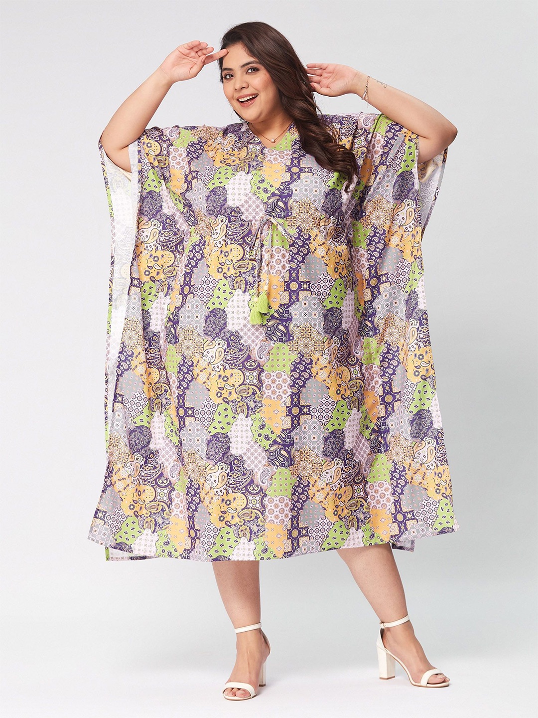 

Big Hello - The Plus Life Floral Print Kaftan Midi Dress, Purple