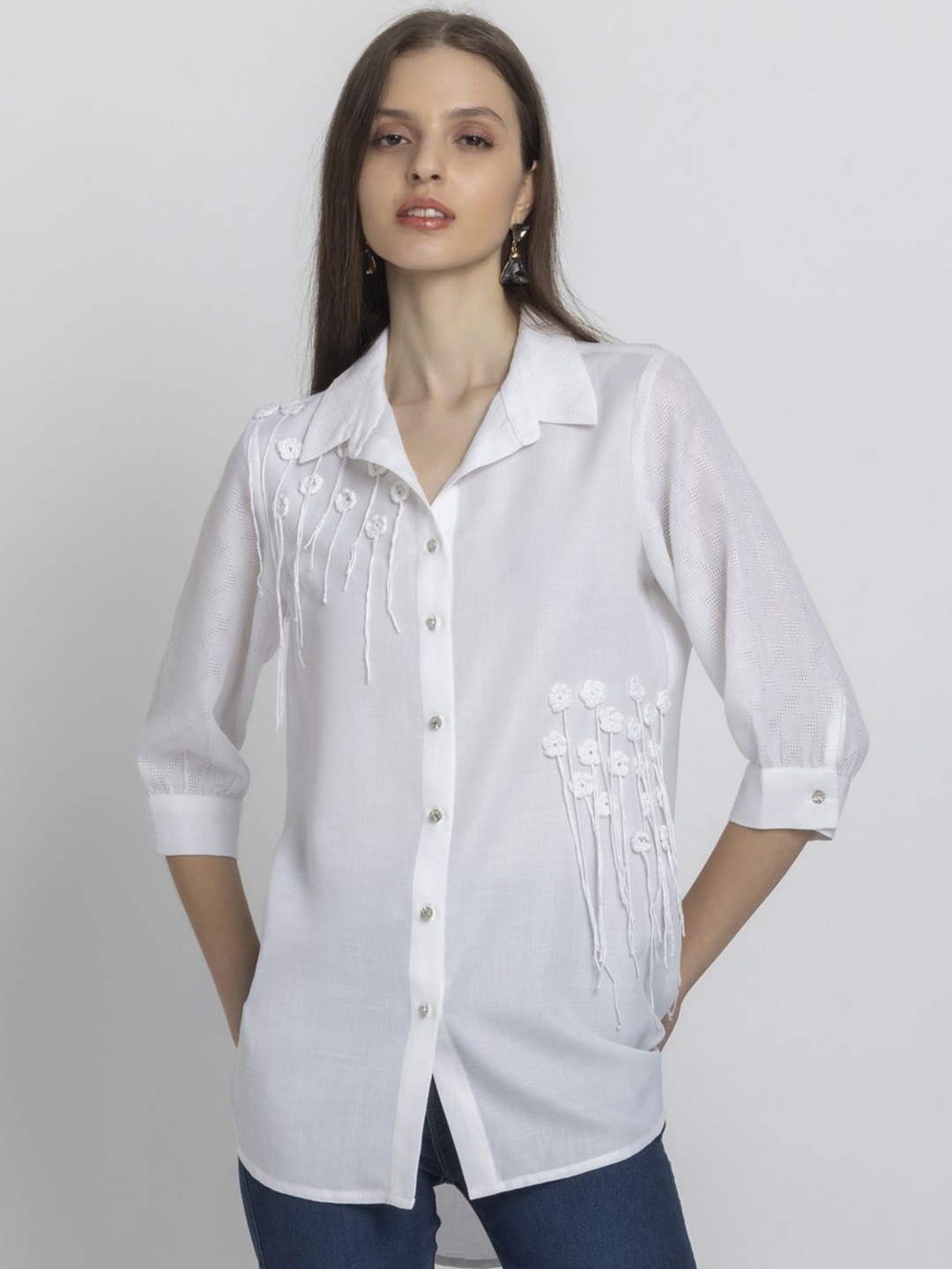 

SHAYE Women Relaxed Floral Opaque Casual Shirt, White