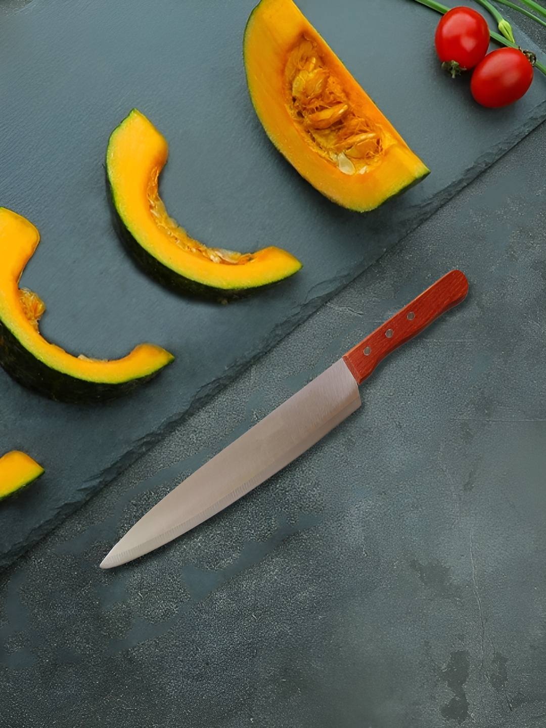 

MACHADO Serbian Chef Silver-Toned Stainless Steel Wood Rivet Fixed Handle Cutting Knife