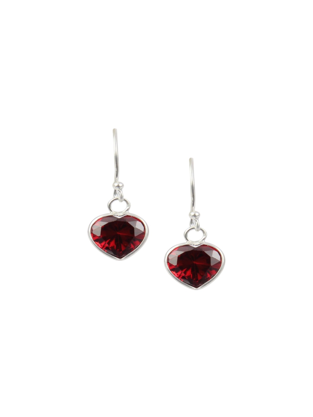 

Abhooshan Sterling Silver Silver-Plated Heart Shaped Drop Earrings, Red