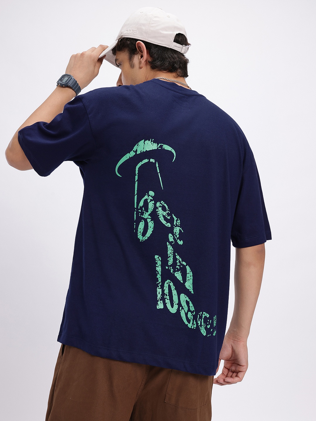 

glitchez Galaxy Drip Printed Oversized T-shirt, Navy blue