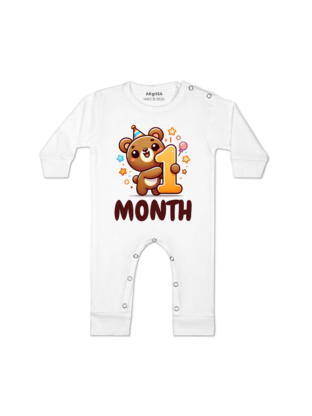 

Arvesa One Month Baby Boy Printed Baby Romper, White