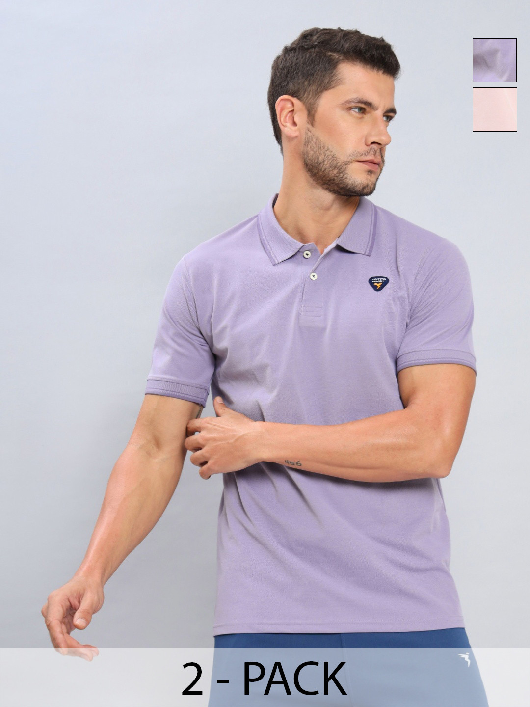 

Technosport Men 2 Polo Collar Antimicrobial Slim Fit T-shirt, Multi