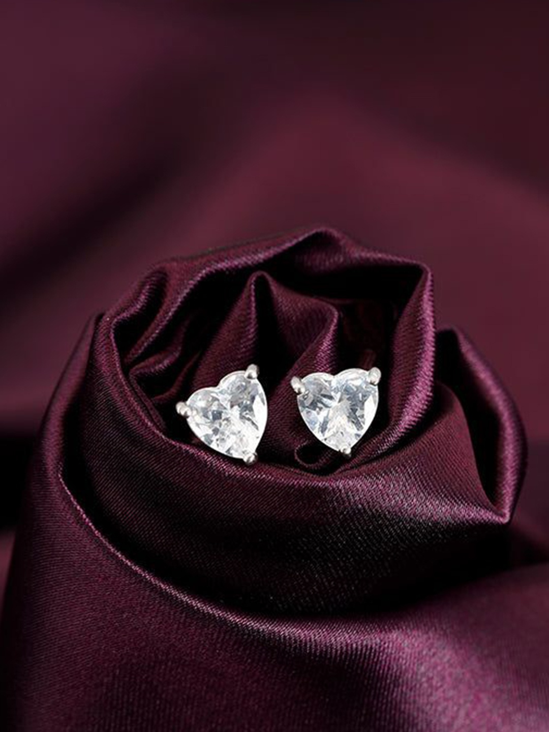 

GIVA 925 Silver Rhodium-Plated Heart Shaped Zircon Studded Studs