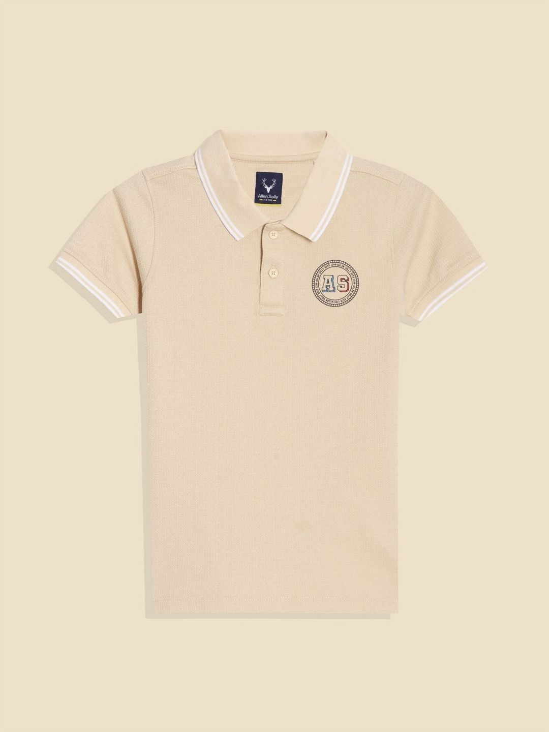 

Allen Solly Junior Boys Printed Polo Collar Applique T-shirt, Beige