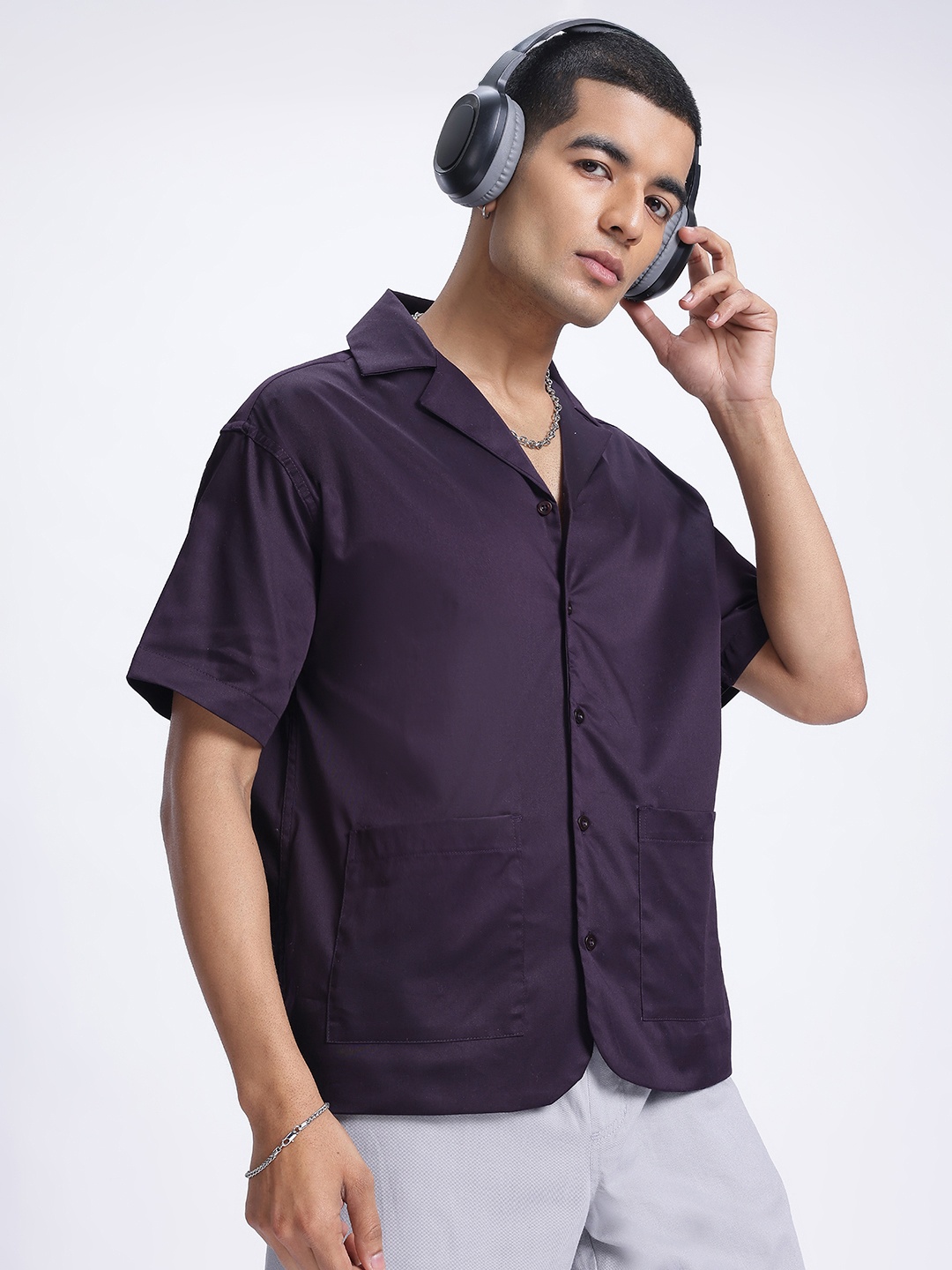 

glitchez Vibrant Hues Drop-Shoulder Sleeves Oversized Shirt, Purple