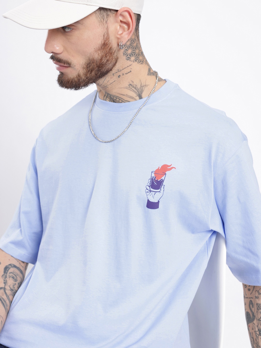 

glitchez Cool Touch Minimal Printed Relaxed Fit T-shirt, Blue