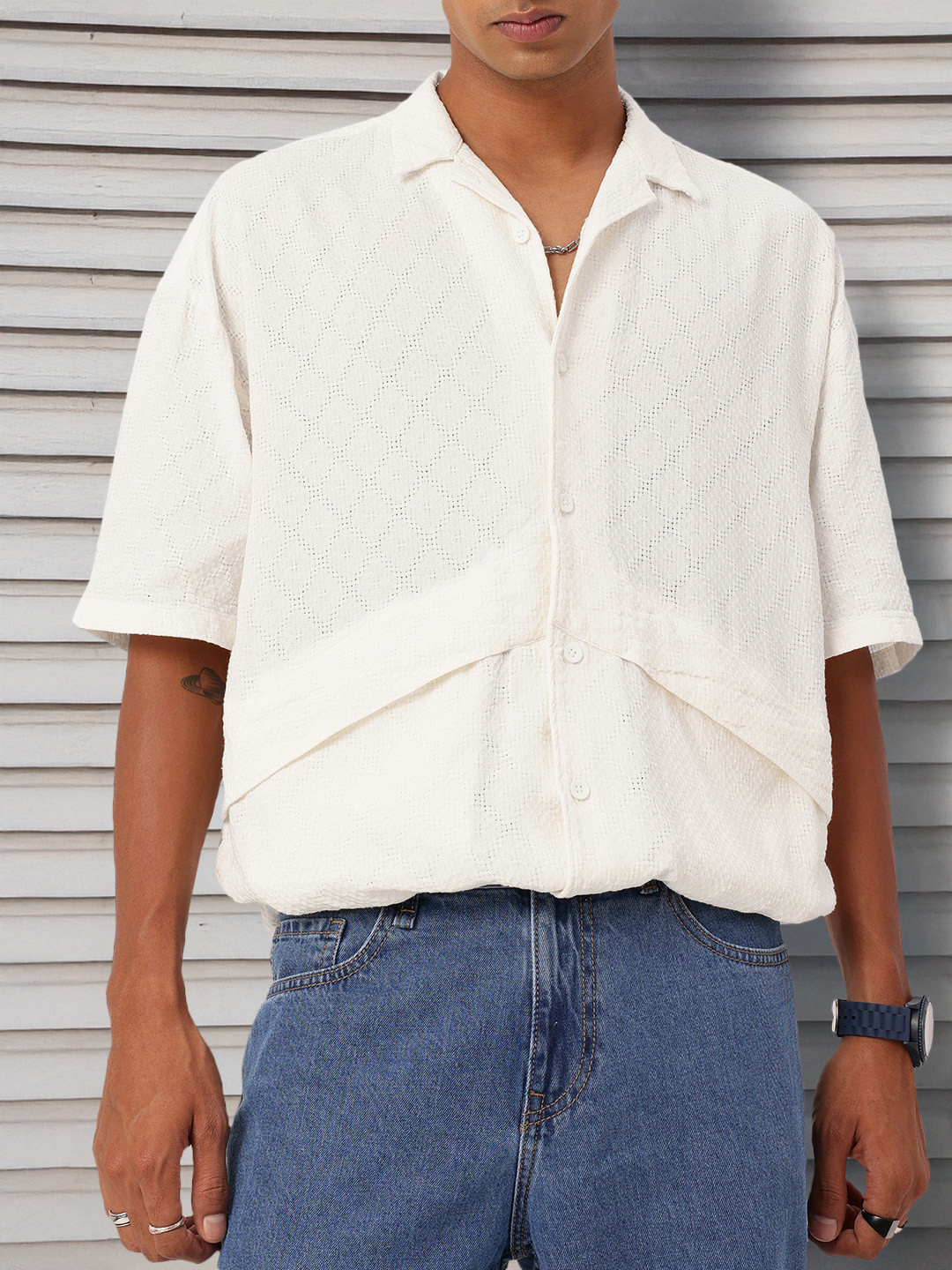 

Kook N Keech Resort Vibe Textured Knitted Relaxed Fit Shirt, White
