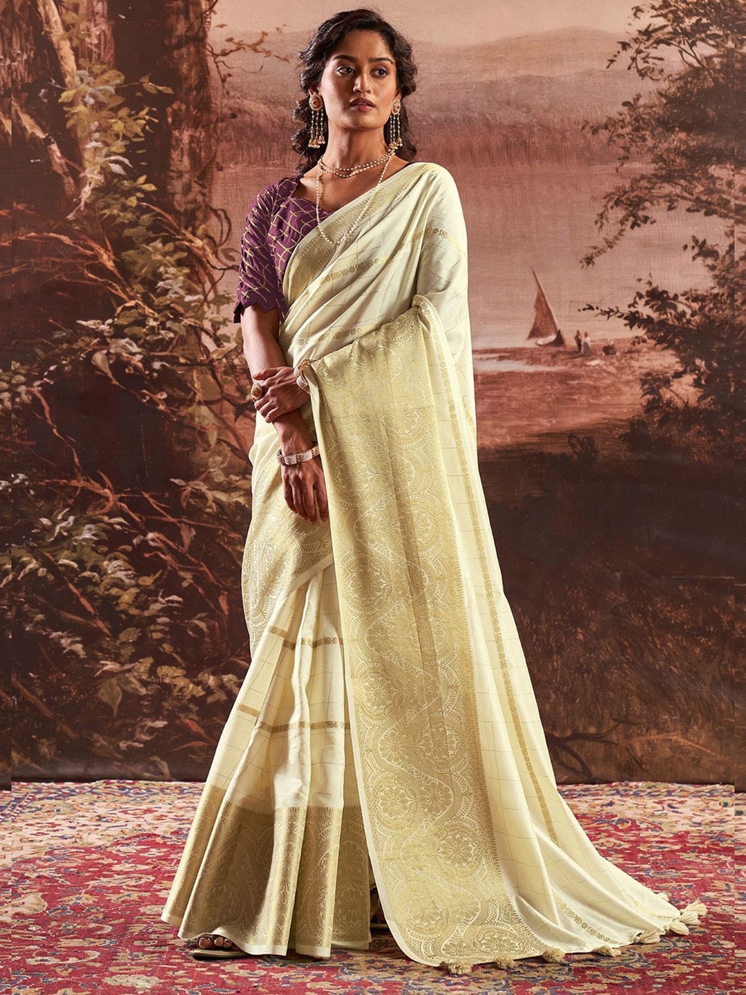 

Anouk Rustic Ethnic Motifs Zari Silk Blend Saree, Yellow
