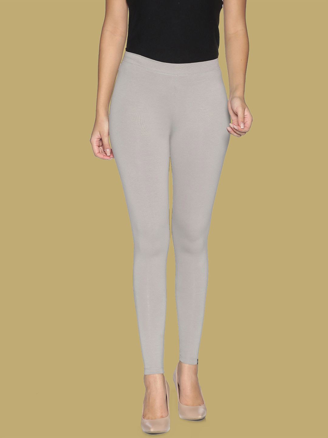 

TWIN BIRDS Women Cotton Blend Solid Grey Smoke Ankle Length Legging