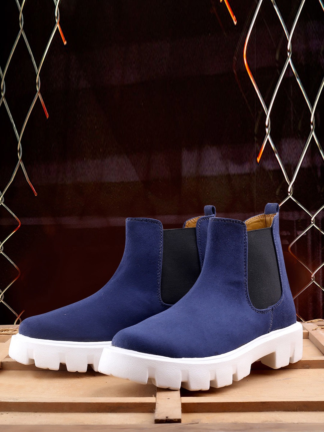 

riffway Men Round Toe Chelsea Boots, Blue