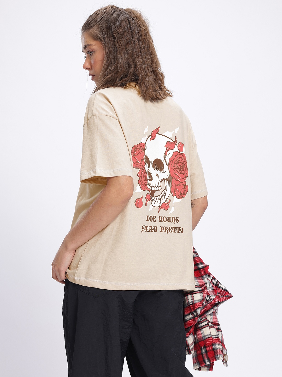 

glitchez Savage Statements Printed Oversized Fit T-shirt, Beige