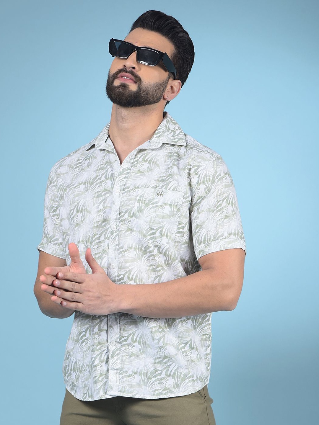 

Crimsoune Club Men Classic Slim Fit Floral Opaque Printed Casual Shirt, Green
