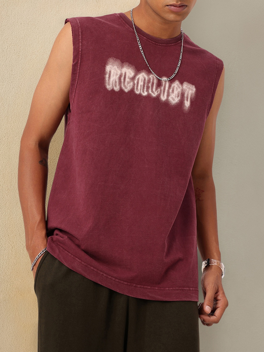 

Kook N Keech City Realism Expert Printed Sleeveless Relaxed Fit T-shirt, Maroon