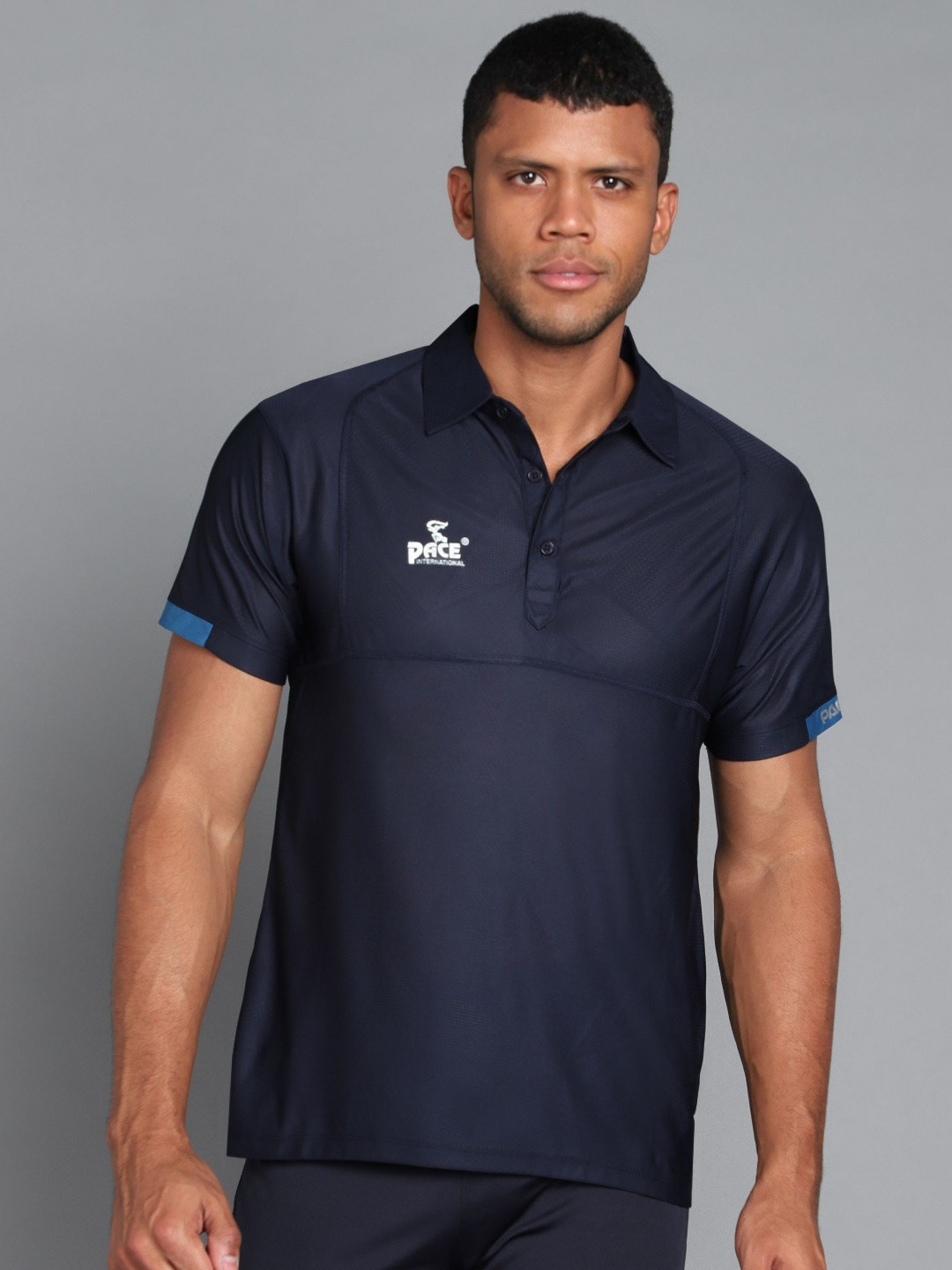 

Pace International Men Polo Collar Applique T-shirt, Navy blue
