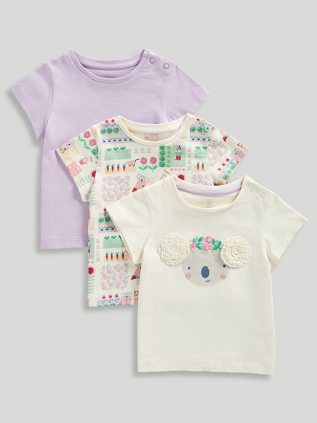 

mothercare Girls 3 Printed Applique T-shirt, Purple