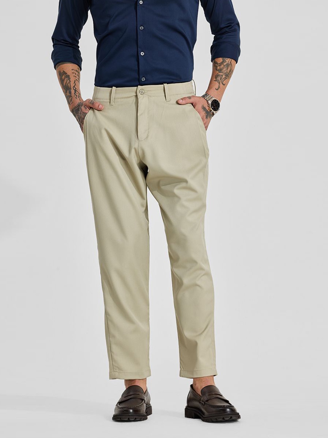 

Snitch Men Light Beige Mid-Rise Regular Fit Trouser