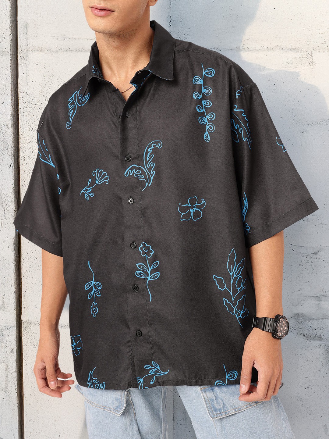 

Kook N Keech Vacation Vibe Floral Printed Oversized Shirt, Black