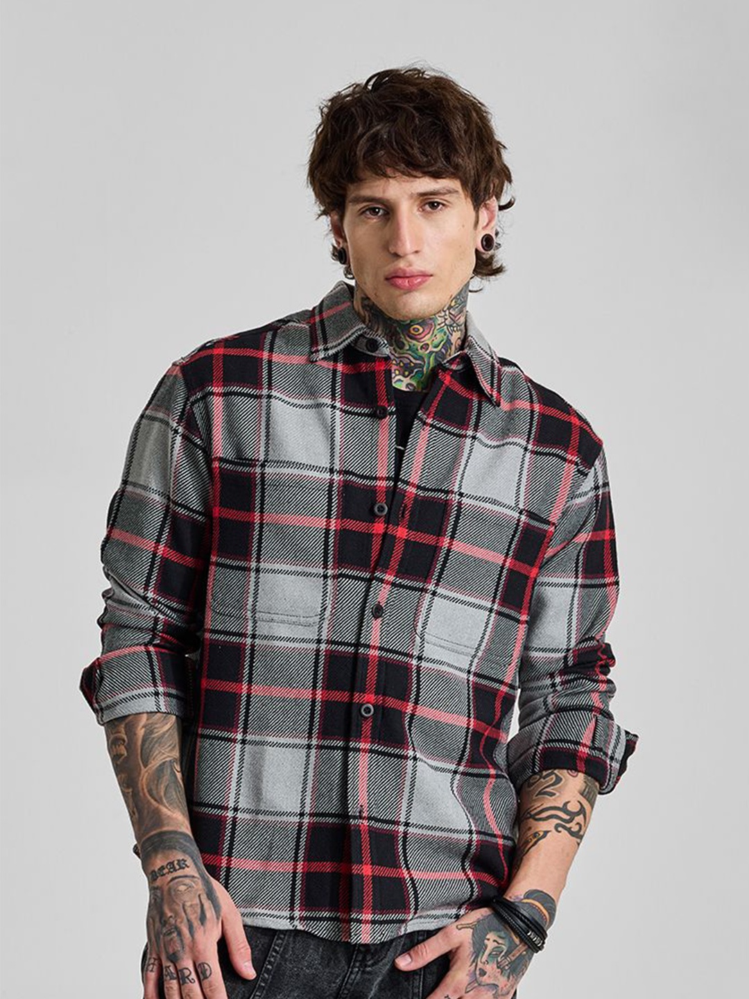 

Snitch Men Relaxed Opaque Checked Casual Shirt, Black
