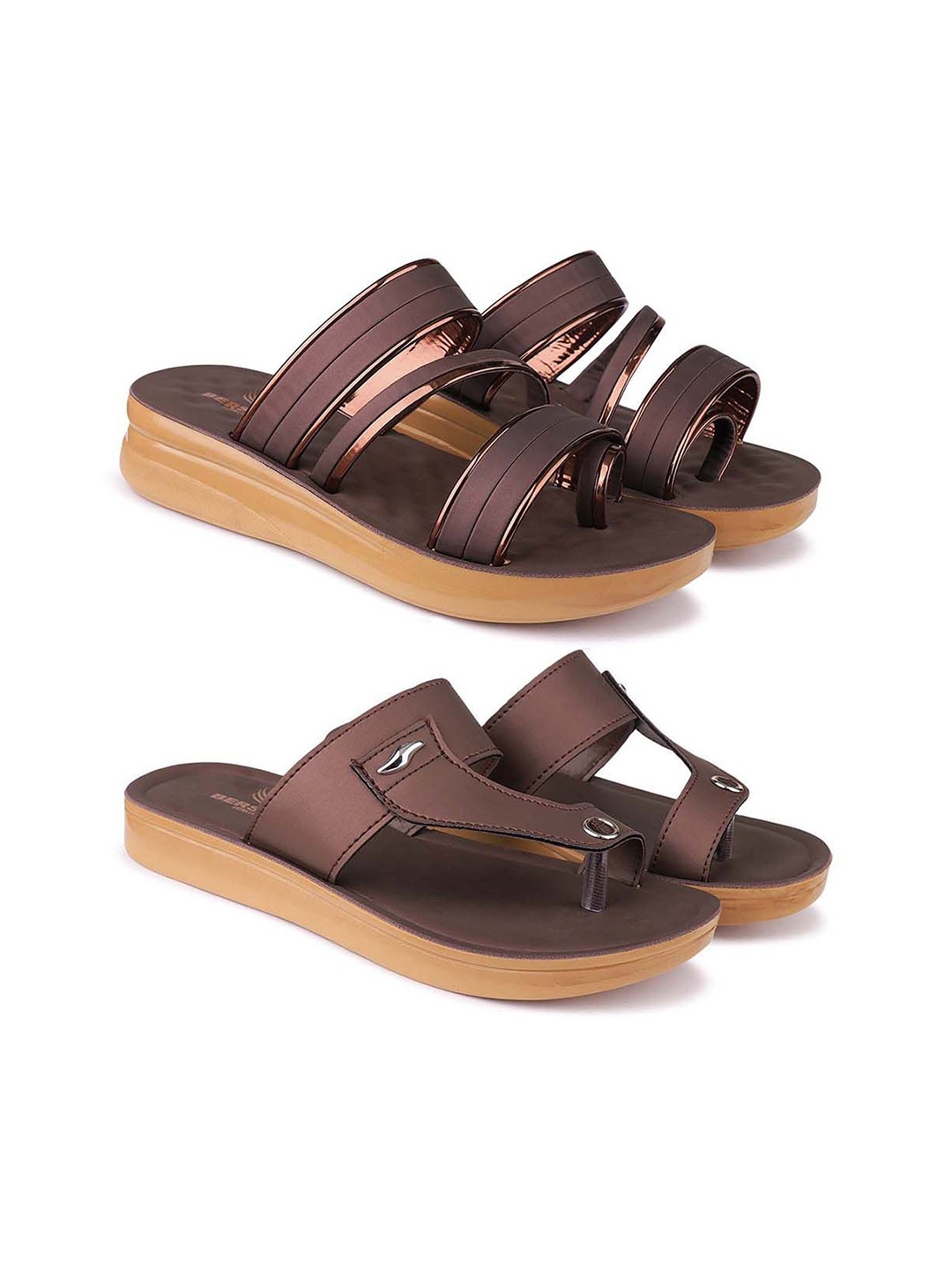 

BERSACHE Women Open Toe Flats, Brown