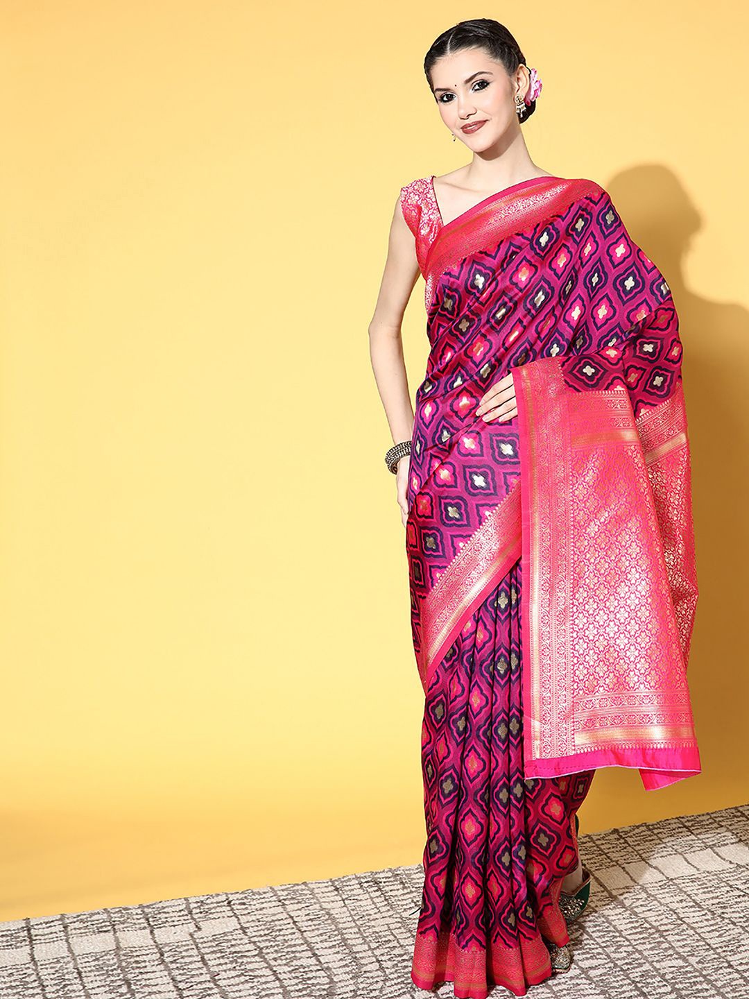 

Anouk Rustic Zari Silk Blend Dharmavaram Saree, Navy blue