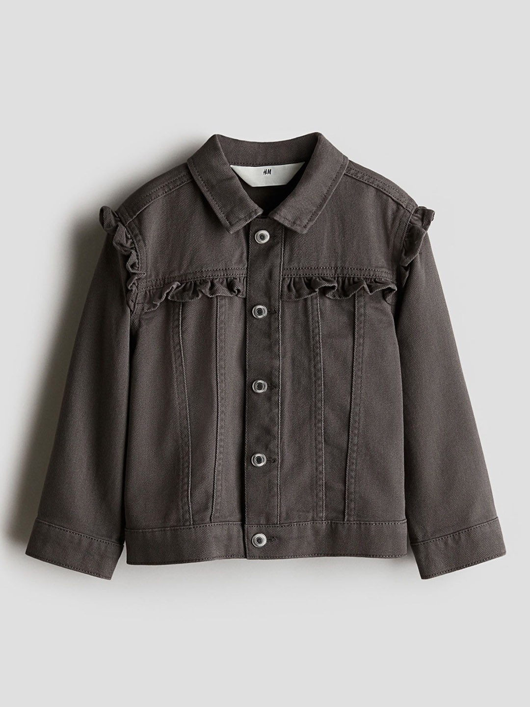 

H&M Frilled Twill Jacket, Grey