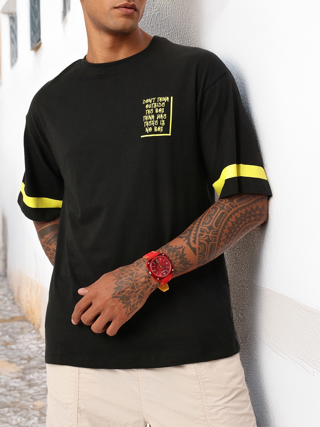 

Kook N Keech Edgy Urban Minimal Printed Relaxed Fit T-shirt, Black