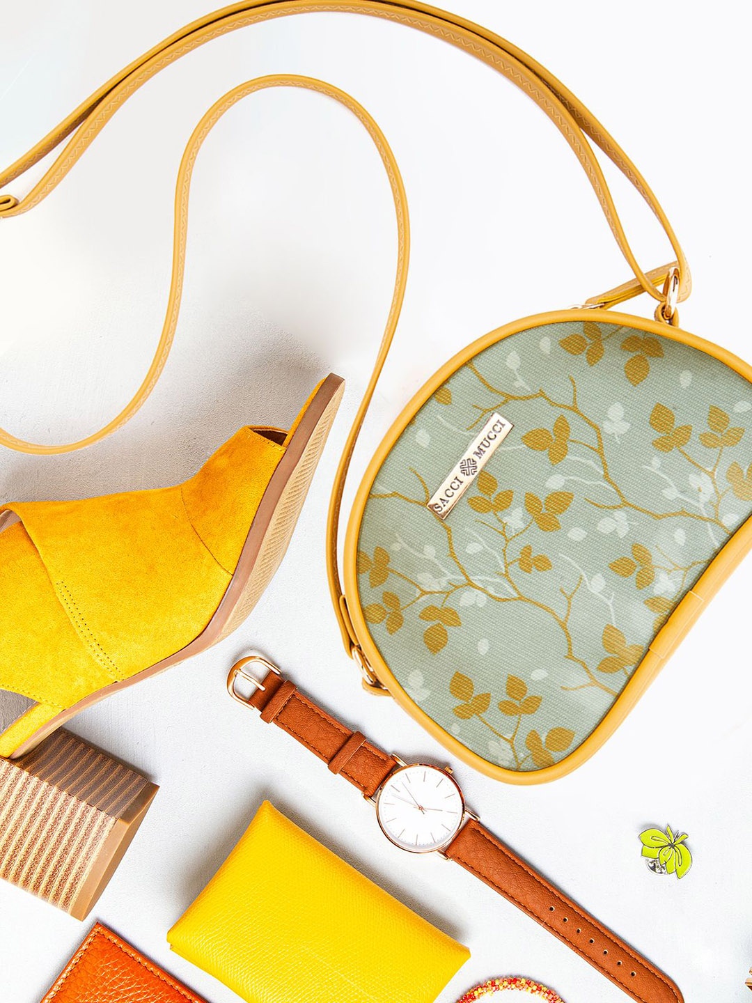 

Sacci Mucci Floral Printed Sling Bag with Bow Detail, Yellow
