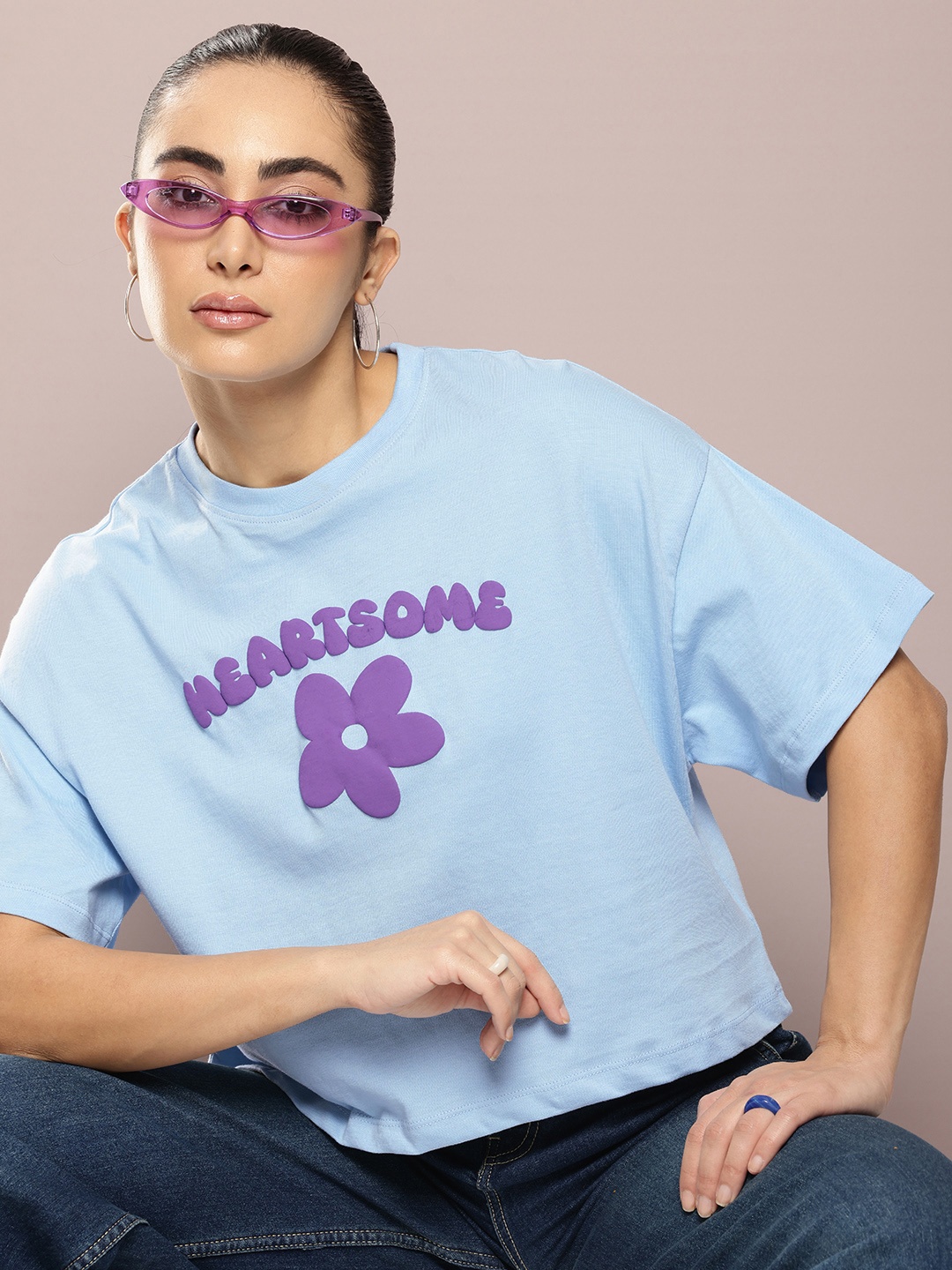 

Kook N Keech Typography Printed Drop-Shoulder Sleeves Pure Cotton Boxy T-shirt, Blue