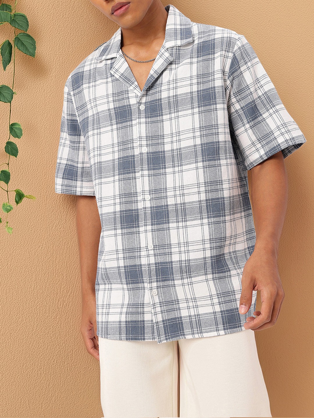 

Kook N Keech Getaway Style Checked Oversized Fit Shirt, White