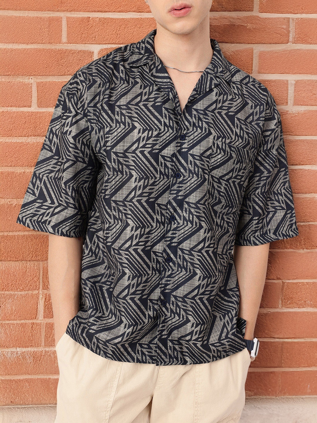 

Kook N Keech Indie Street Mosaic Vibes Relaxed Fit Printed Shirt, Navy blue