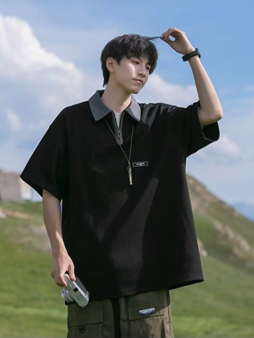 

StyleCast Men Polo Collar T-shirt, Black