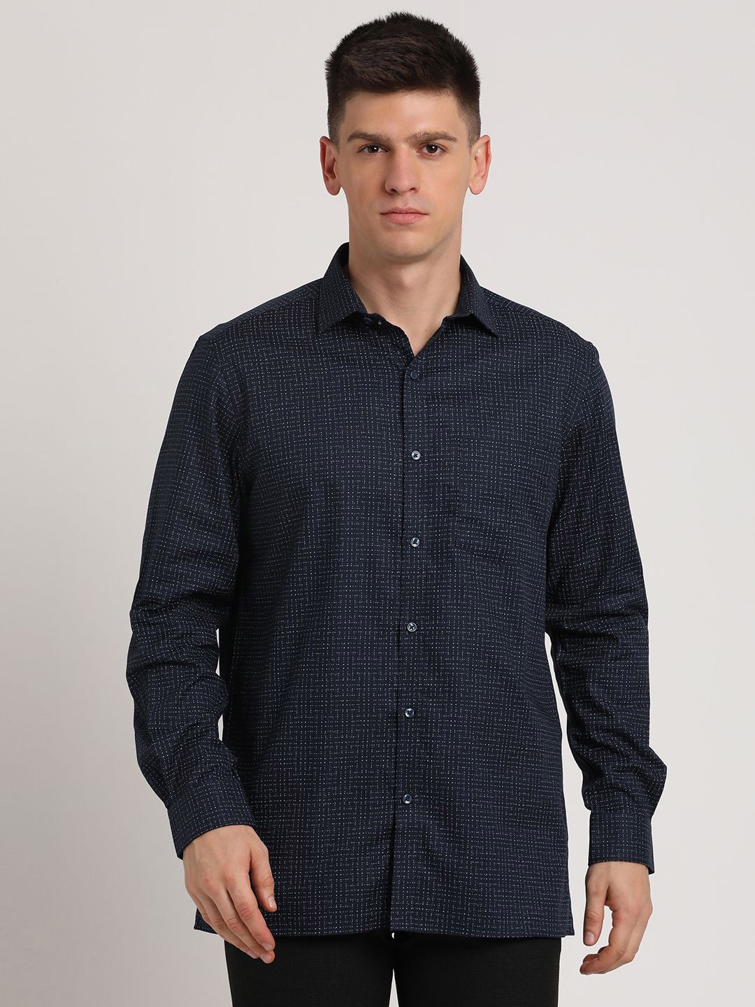 

Turtle Men Classic Opaque Printed Formal Shirt, Blue