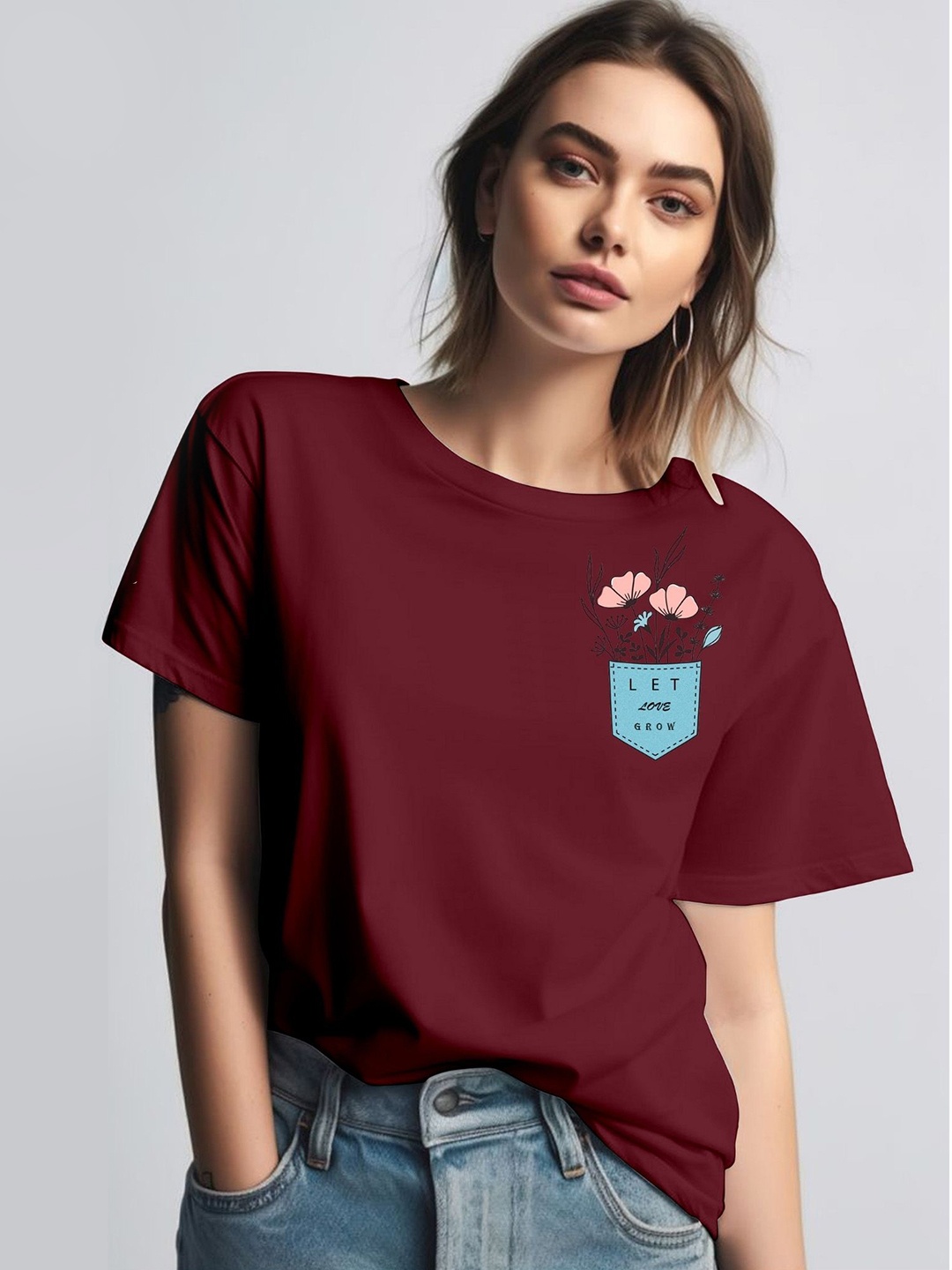 

Moda Rapido Women Printed Round Neck Tshirt, Maroon