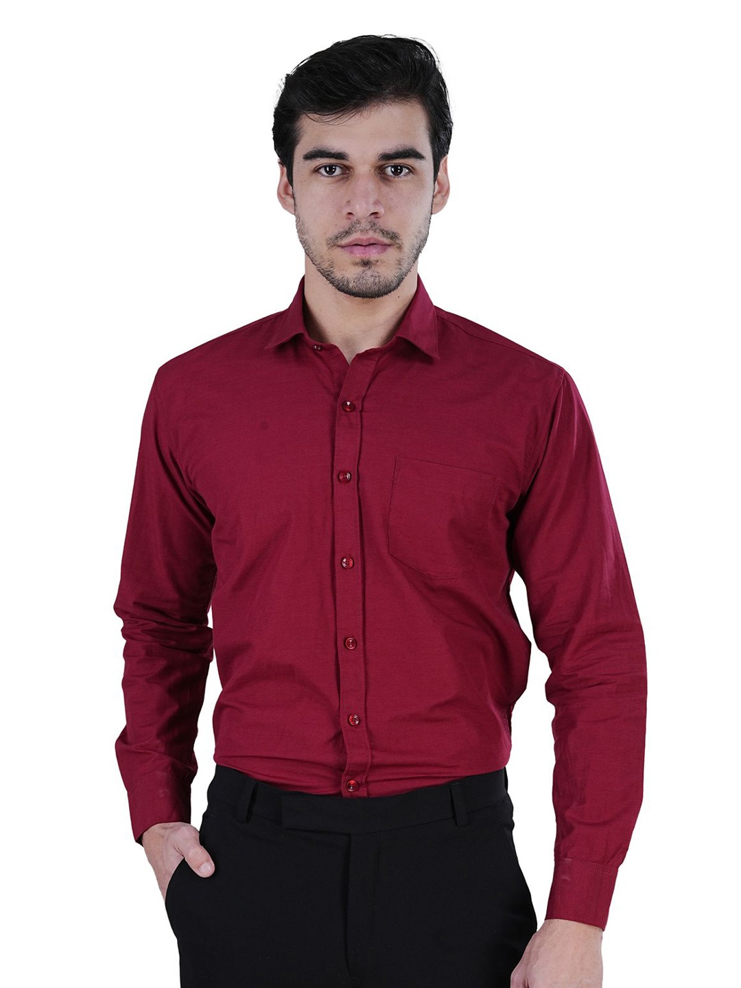 

TEEMOODS Men Club Slim Fit Opaque Formal Shirt, Maroon