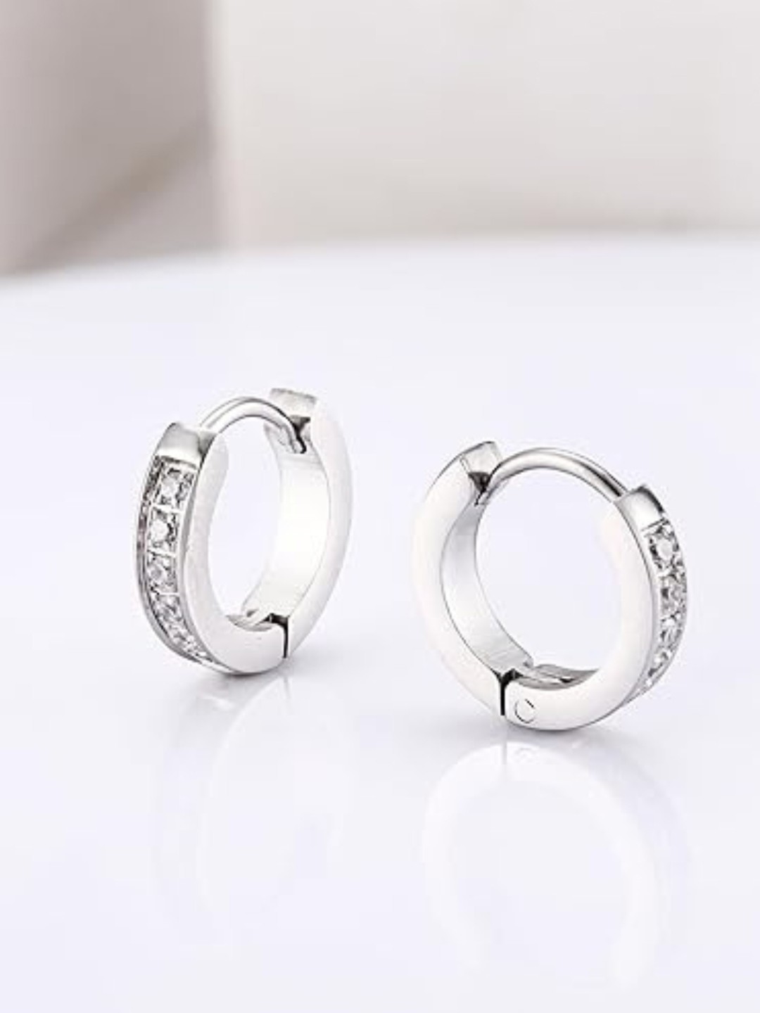 

The Roadster Lifestyle Co. Unisex Stainless Steel Cubic Zirconia Studded Hoop Earrings, Silver